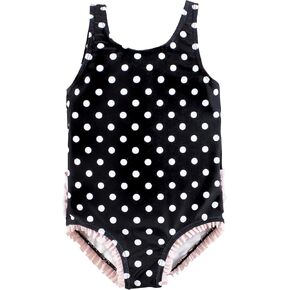 Hudson Baby Baby Girl's Toddler Swimsuit, Black Dot Pink, 12-18 Months