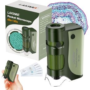 60x-120x Mini Pocket Microscope for Kids Adults, Portable Handheld Microscope with 5 Microscope Slides, Miniscope for Kids Adults Science Lab (Green)