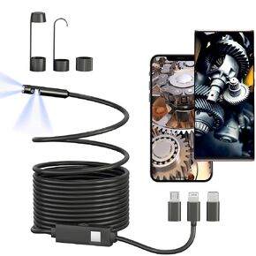 [Dual-Lens] Borescope, Endoscope Camera with Light for iPhone, iPad, Android, 1920P IP67 Waterproof Inspection Camera,16.5FT Semi-Rigid Snake Camera,9 Adjustable Lights,Cool Gadgets for Men