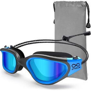 Swim Goggles, Polarized Adult Swimming Goggles Bungee Strap No Hair Pulling Anti-fog Anti UV No Leak Pool Clear Vision Goggles Black for Men Women