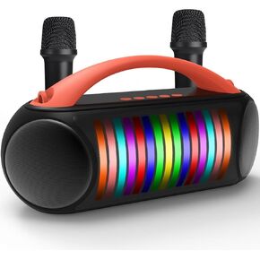 Karaoke Machine, Portable Bluetooth Speaker with Two Wireless Karaoke Microphones, Long Playtime Karaoke Speaker with Rhythm Lights for Adults Kids, Supports TF Card/USB, AUX in