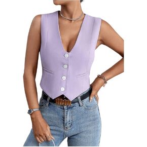 SHENHE Women's V Neck Sleeveless Button Down Crop Vest Top Blazer Coat Office Suit