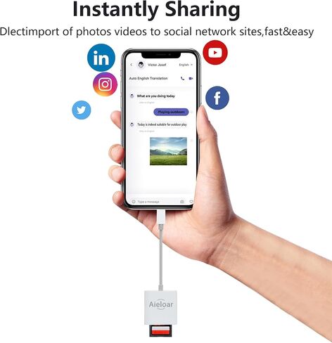 Aluminum SD Card Reader for iPhone/Ipad, Aieloar 2-in-1 Memory Card Reader,Plug and Play in Kuwait