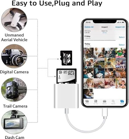 Aluminum SD Card Reader for iPhone/Ipad, Aieloar 2-in-1 Memory Card Reader,Plug and Play in Kuwait