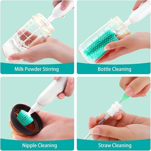 Electric Bottle Brush Cleaner, Electric Baby Bottle Cleaner with Replaceable Silicone Bottle Brushes,Nipple and Straw Brush, Travel Bottle Brush Set with Drainage Rack and Storage Box in Saudi Arabia