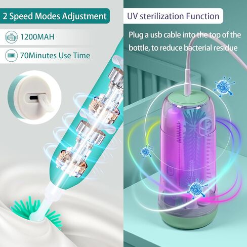 Electric Bottle Brush Cleaner, Electric Baby Bottle Cleaner with Replaceable Silicone Bottle Brushes,Nipple and Straw Brush, Travel Bottle Brush Set with Drainage Rack and Storage Box in Saudi Arabia