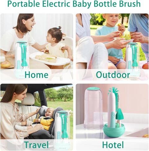 Electric Bottle Brush Cleaner, Electric Baby Bottle Cleaner with Replaceable Silicone Bottle Brushes,Nipple and Straw Brush, Travel Bottle Brush Set with Drainage Rack and Storage Box in Saudi Arabia