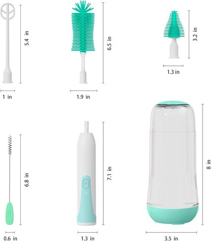 Electric Bottle Brush Cleaner, Electric Baby Bottle Cleaner with Replaceable Silicone Bottle Brushes,Nipple and Straw Brush, Travel Bottle Brush Set with Drainage Rack and Storage Box in Saudi Arabia