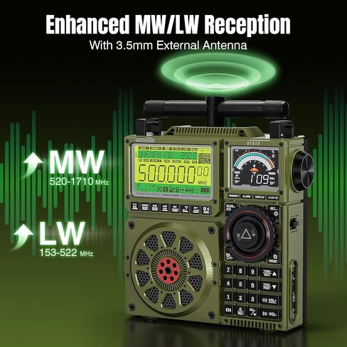 RF919 SSB Shortwave Radio with NOAA Weather Band, Full Band FM AM SW VHF UHF AIR CB WB and SSB Receiver, with Antenna Tuner, 3 External Antenna Ports, 5000mAh Rechargeable Battery, EarPhone Jack in Kuwait