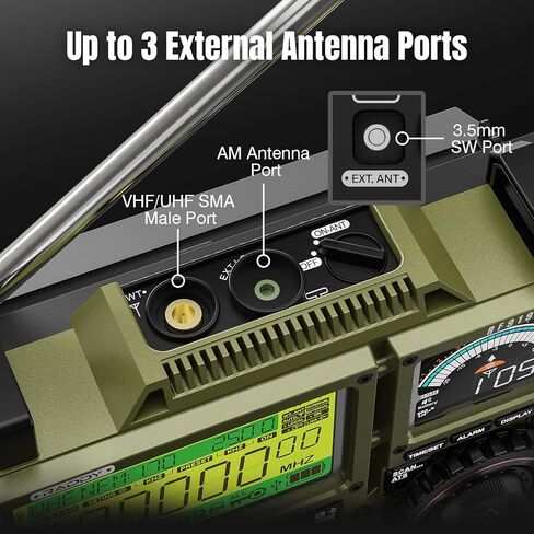 RF919 SSB Shortwave Radio with NOAA Weather Band, Full Band FM AM SW VHF UHF AIR CB WB and SSB Receiver, with Antenna Tuner, 3 External Antenna Ports, 5000mAh Rechargeable Battery, EarPhone Jack in Kuwait
