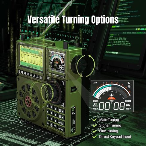 RF919 SSB Shortwave Radio with NOAA Weather Band, Full Band FM AM SW VHF UHF AIR CB WB and SSB Receiver, with Antenna Tuner, 3 External Antenna Ports, 5000mAh Rechargeable Battery, EarPhone Jack in Kuwait