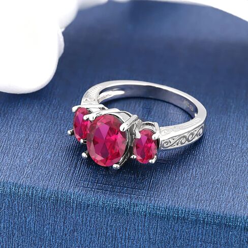 Gem Stone King 925 Sterling Silver Gemstone Birthstone 3-Stone Ring | Oval 9X7MM and 6X4MM | Three Stone Wedding Engagement Anniversary Promise Ring For Women in Saudi Arabia