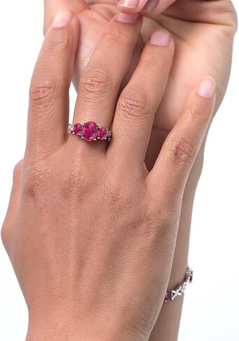 Gem Stone King 925 Sterling Silver Gemstone Birthstone 3-Stone Ring | Oval 9X7MM and 6X4MM | Three Stone Wedding Engagement Anniversary Promise Ring For Women in Saudi Arabia