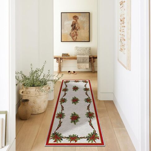 Artoid Mode Holly Ribbon Pines Christmas Area Rug, Xmas Winter Home Decor Low-Profile Washable Area Rugs for Entryway Bedroom Living Room Laundry Room Indoor 5x7 Feet in Saudi Arabia