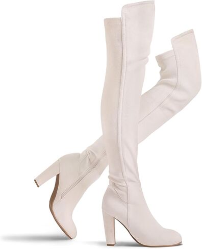 Shoe'N Tale Women Faux Suede Chunky Heel Stretch Over The Knee Thigh High Boots in Saudi Arabia