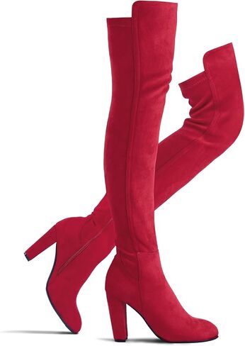 Shoe'N Tale Women Faux Suede Chunky Heel Stretch Over The Knee Thigh High Boots in Kuwait
