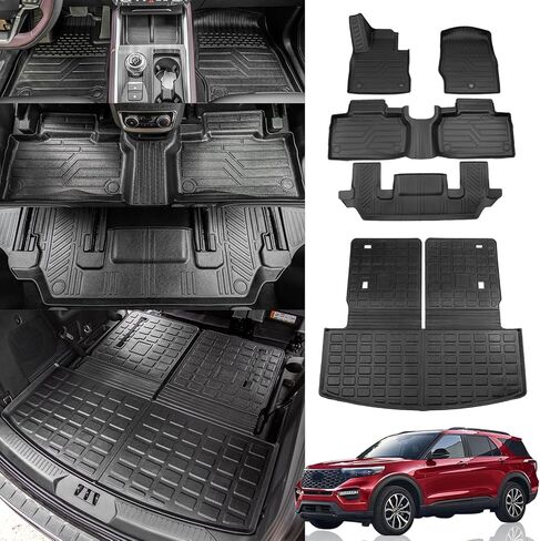 حصيرة الشحن متوافقة مع 2020-2024 Ford Explorer Cargo Liner Trunk Mat TPE جميع الأحوال الجوية غطاء المقعد الخلفي حامي لملحقات مستكشف الركاب 6 و7 (ترقية حصيرة صندوق السيارة مع حصيرة مسند الظهر) in Kuwait