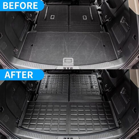 حصيرة الشحن متوافقة مع 2020-2024 Ford Explorer Cargo Liner Trunk Mat TPE جميع الأحوال الجوية غطاء المقعد الخلفي حامي لملحقات مستكشف الركاب 6 و7 (ترقية حصيرة صندوق السيارة مع حصيرة مسند الظهر) in Kuwait