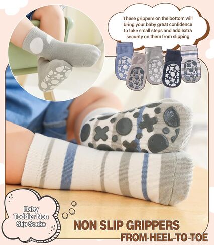 LANLEO Baby Socks Toddler Socks with Grips Baby Toddlers Girls Boys Non Slip Grip Socks with Grippers 6 Months-5 Year Old in Saudi Arabia