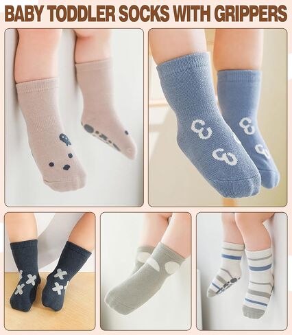 LANLEO Baby Socks Toddler Socks with Grips Baby Toddlers Girls Boys Non Slip Grip Socks with Grippers 6 Months-5 Year Old in Saudi Arabia