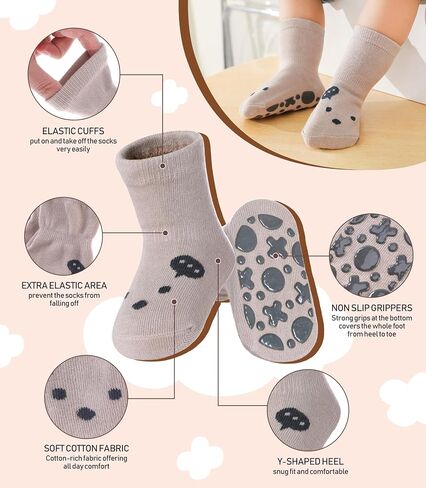LANLEO Baby Socks Toddler Socks with Grips Baby Toddlers Girls Boys Non Slip Grip Socks with Grippers 6 Months-5 Year Old in Saudi Arabia