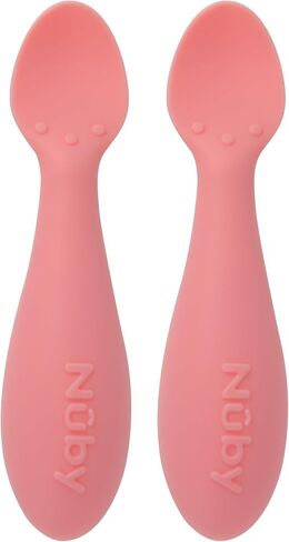 Nuby Silicone Mini Spoons - (2-Pack) Baby-Led Weaning Spoons for Babies - 4+ Months - Aqua in Saudi Arabia