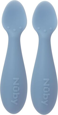 Nuby Silicone Mini Spoons - (2-Pack) Baby-Led Weaning Spoons for Babies - 4+ Months - Aqua in Saudi Arabia