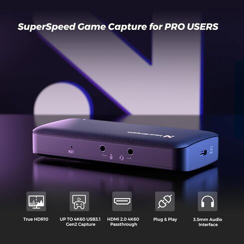 4K HDMI Capture Card, USB 3.0 Video Capture Card for Streaming, Recording in 1080P 60FPS with Ultra-Low Latency, Compatible with PS4/PS5/Switch in OBS, YouTube, Works with PC/Mac (CCD10) in Saudi Arabia
