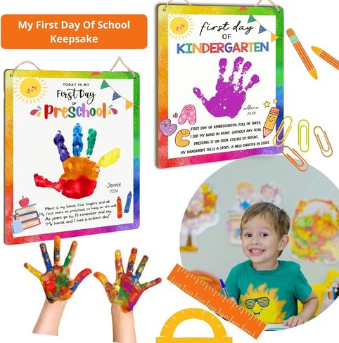 Custom DIY Handprint First Day of Kindergarten School Supplies, First Day of School Sign, 1st Day of School Wood, Preschool Craft, Children Keepsake, Birthday Gifts in Kuwait