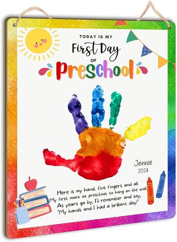 Custom DIY Handprint First Day of Kindergarten School Supplies, First Day of School Sign, 1st Day of School Wood, Preschool Craft, Children Keepsake, Birthday Gifts in Kuwait
