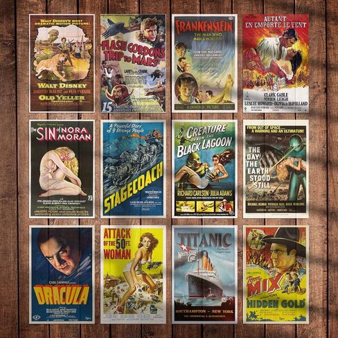 HK Studio Vintage Movie Posters Aesthetic - Classic Movie Theater Decor 8" x 12" Pack 12 in Saudi Arabia