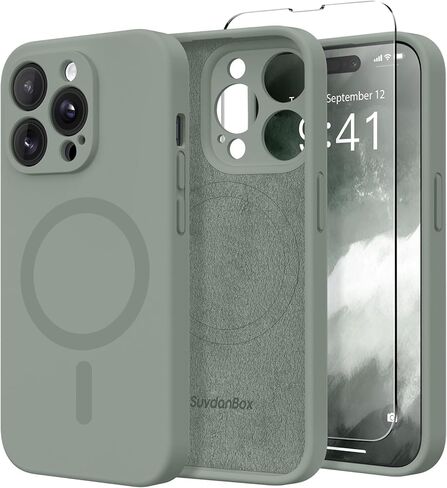 Magnetic for iPhone 13 Pro Case, Compatible with MagSafe, [Full Camera Protection][2 Screen Protectors] Silicone Shockproof Protective Phone Case for iPhone 13 Pro 6.1", Calke Green in Kuwait