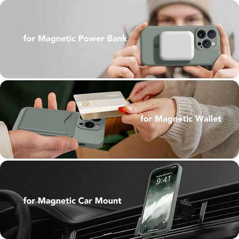 Magnetic for iPhone 13 Pro Case, Compatible with MagSafe, [Full Camera Protection][2 Screen Protectors] Silicone Shockproof Protective Phone Case for iPhone 13 Pro 6.1", Calke Green in Kuwait