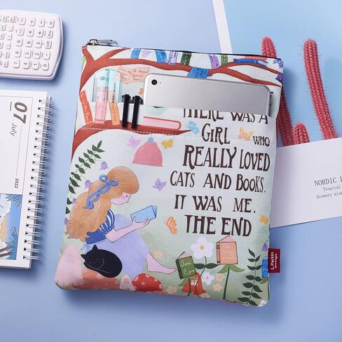 Reading is My Happy Place Book Sleeves Protector Gift for Book Lover, Bookshelf Book Sleeve with Zipper, 11x8.5 Inch Washable Fabric Book Lovers Kindle Sleeve in Saudi Arabia