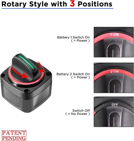 Recoil Battery Switch BS2L, 250A DC 12V-48V On-Off 2-Position, Built-in LED Indicator Knob, Heavy Duty Battery Master Switch, Battery Isolator, Power Cut Off Switch for RV Truck Trailer Marine Boat in Saudi Arabia