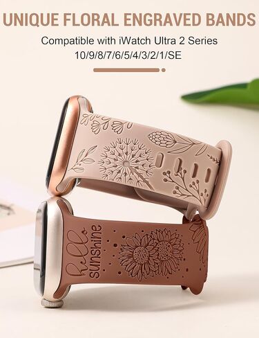 عبوتان من Minyee بسوار منقوش بالزهور متوافق مع أساور ساعة Apple 41 مم 40 مم 38 مم 44 مم 45 مم 42 مم 49 مم للنساء، حزام صيفي فاخر من السيليكون عباد الشمس لساعة iWatch Ultra 2، السلسلة 9/8/7/6/5/4/3/2/1/ SE in Kuwait