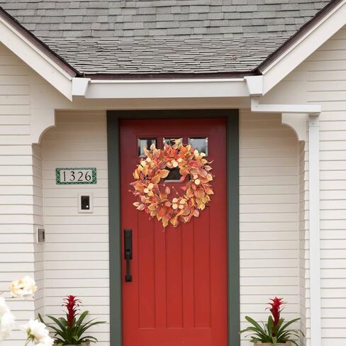 اكاليل الخريف 22 بوصة للباب الأمامي مع أوراق الأوكالبتوس الذهبية الاصطناعية وفروع الكرمة الجافة - ديكورات نافذة الشرفة المنزلية في الداخل/الخارج لمهرجان عيد الشكر... in Kuwait