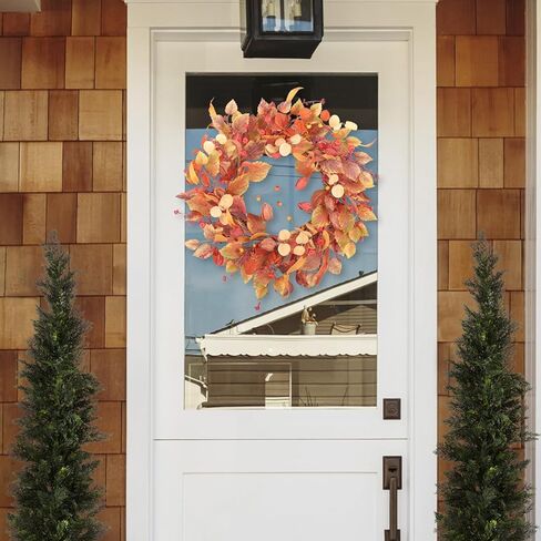 اكاليل الخريف 22 بوصة للباب الأمامي مع أوراق الأوكالبتوس الذهبية الاصطناعية وفروع الكرمة الجافة - ديكورات نافذة الشرفة المنزلية في الداخل/الخارج لمهرجان عيد الشكر... in Kuwait