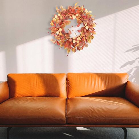 اكاليل الخريف 22 بوصة للباب الأمامي مع أوراق الأوكالبتوس الذهبية الاصطناعية وفروع الكرمة الجافة - ديكورات نافذة الشرفة المنزلية في الداخل/الخارج لمهرجان عيد الشكر... in Kuwait