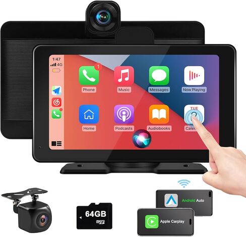 10.26" Touchscreen Car Stereo with Wireless Apple CarPlay & Android Auto, 4K Dash Cam, 1080P Backup Camera, Bluetooth, AUX/FM, Mirror Link, GPS Navigation, Loop Recording, Voice Control in Saudi Arabia