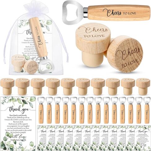 Barydat 36 Sets Wedding Favors Bulk for Guests Wine Corks Wooden Stopper Beer Bottle Opener Wedding Thank You Gift Card Organza Bag Wedding Appreciation Gifts for Bridal Shower in Saudi Arabia