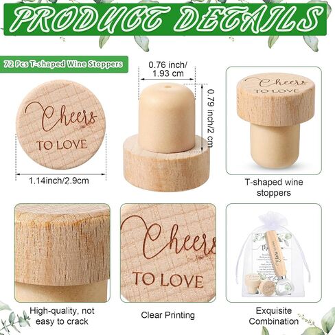 Barydat 36 Sets Wedding Favors Bulk for Guests Wine Corks Wooden Stopper Beer Bottle Opener Wedding Thank You Gift Card Organza Bag Wedding Appreciation Gifts for Bridal Shower in Saudi Arabia