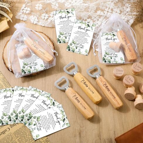 Barydat 36 Sets Wedding Favors Bulk for Guests Wine Corks Wooden Stopper Beer Bottle Opener Wedding Thank You Gift Card Organza Bag Wedding Appreciation Gifts for Bridal Shower in Saudi Arabia