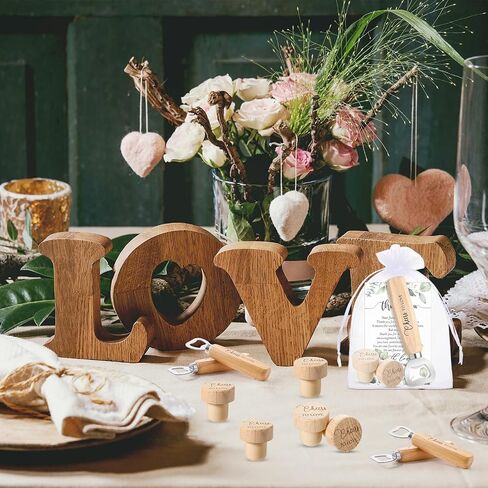Barydat 36 Sets Wedding Favors Bulk for Guests Wine Corks Wooden Stopper Beer Bottle Opener Wedding Thank You Gift Card Organza Bag Wedding Appreciation Gifts for Bridal Shower in Saudi Arabia