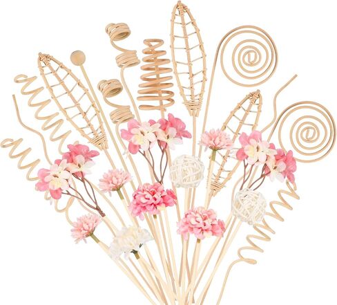 Queekay 32 Pcs Reed Diffuser Stick Set Include 6 Style Natural Rattan Flower Reed Fragrance Diffuser, 4 Style Sola Flower Reed Diffuser Stick, Fragrance Diffuser Replacement for Home Fragrance Decor in Saudi Arabia