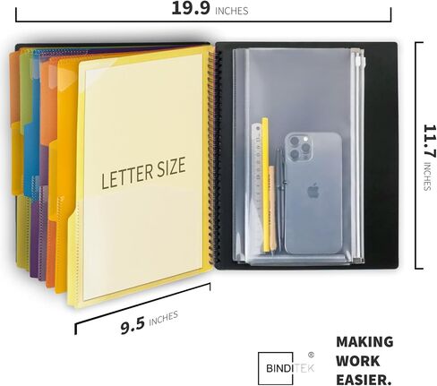Binditek 1 Pack 24 Pocket Poly Project Organizer with 12 Dividers, Heavyduty Folder with Customizable Front Cover, Metal Wire Binding Spine, Extra Zipper Pouch, Letter Size, Office Supplies in Saudi Arabia