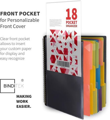 Binditek 1 Pack 24 Pocket Poly Project Organizer with 12 Dividers, Heavyduty Folder with Customizable Front Cover, Metal Wire Binding Spine, Extra Zipper Pouch, Letter Size, Office Supplies in Saudi Arabia