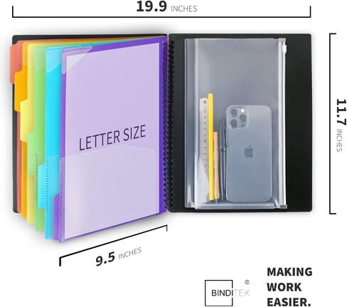Binditek 1 Pack 24 Pocket Poly Project Organizer with 12 Dividers, Heavyduty Folder with Customizable Front Cover, Metal Wire Binding Spine, Extra Zipper Pouch, Letter Size, Office Supplies in Saudi Arabia