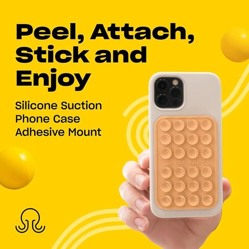 MAX Silicone Suction Phone Case Adhesive Mount - Hands-Free, Strong Grip Holder for Selfies and Videos - Durable, Easy to Use - iPhone and Android Compatible - 2.6″ x 3.9″, Marigold in Saudi Arabia