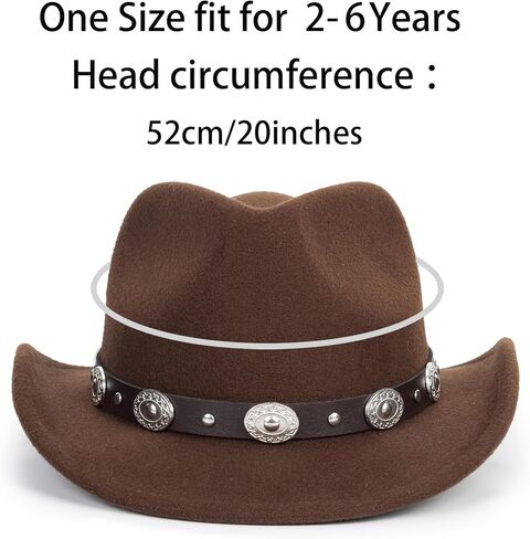 قبعة رعاة البقر الغربية للأطفال للأولاد والبنات، قبعة راعية البقر، قبعة فيدورا بنية مناسبة لعمر 2-7 سنوات in Kuwait